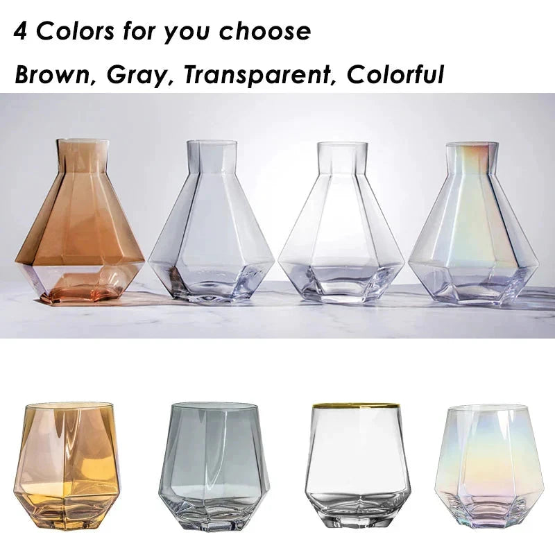 Nordic Prismatic Water Pots Glass Carafe Wooden Lid Decanter Glass by Bowlift
