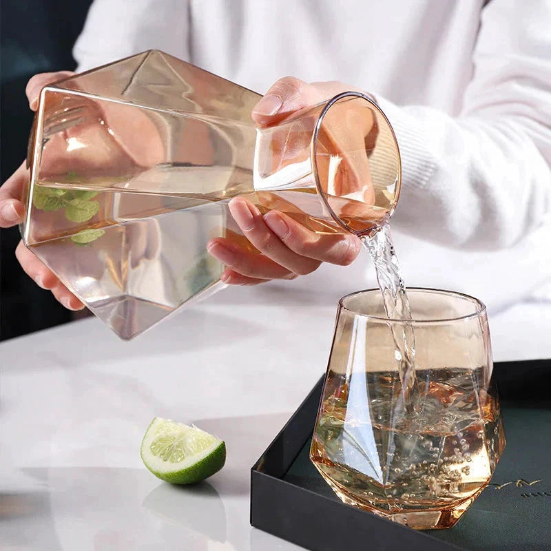 Nordic Prismatic Water Pots Glass Carafe Wooden Lid Decanter Glass by Bowlift