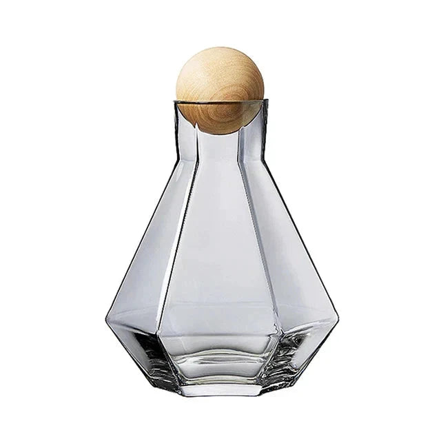 Nordic Prismatic Water Pots Glass Carafe Wooden Lid Decanter Glass by Bowlift