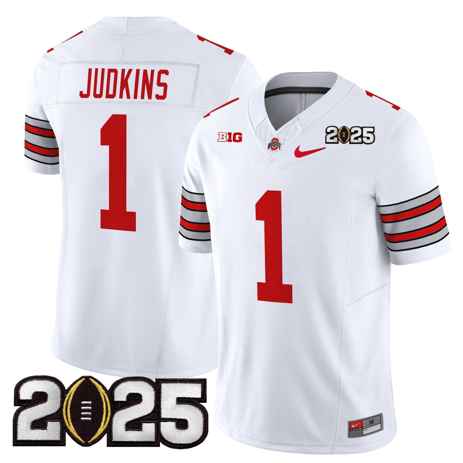 Quinshon Judkins Jersey #1 Ohio State Heritage Stripe 2025 CFP Final White by My Store NCAA Football Jerseys