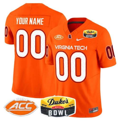 Custom Virginia Tech Hokies Jersey 2025 Duke’s Mayo Bowl Patch Vapor Orange by My Store