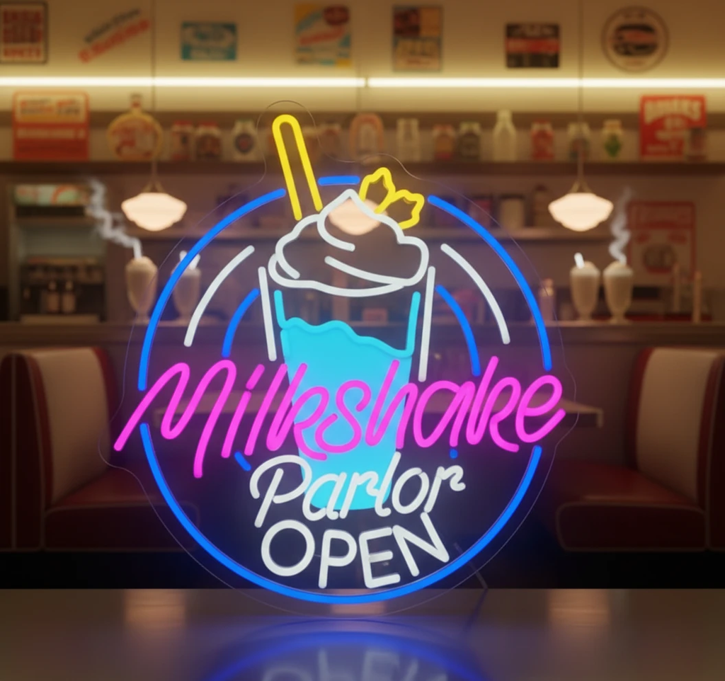 Milkshake Shop Open Neon Sign Wall Decor Sign by Neonchics
