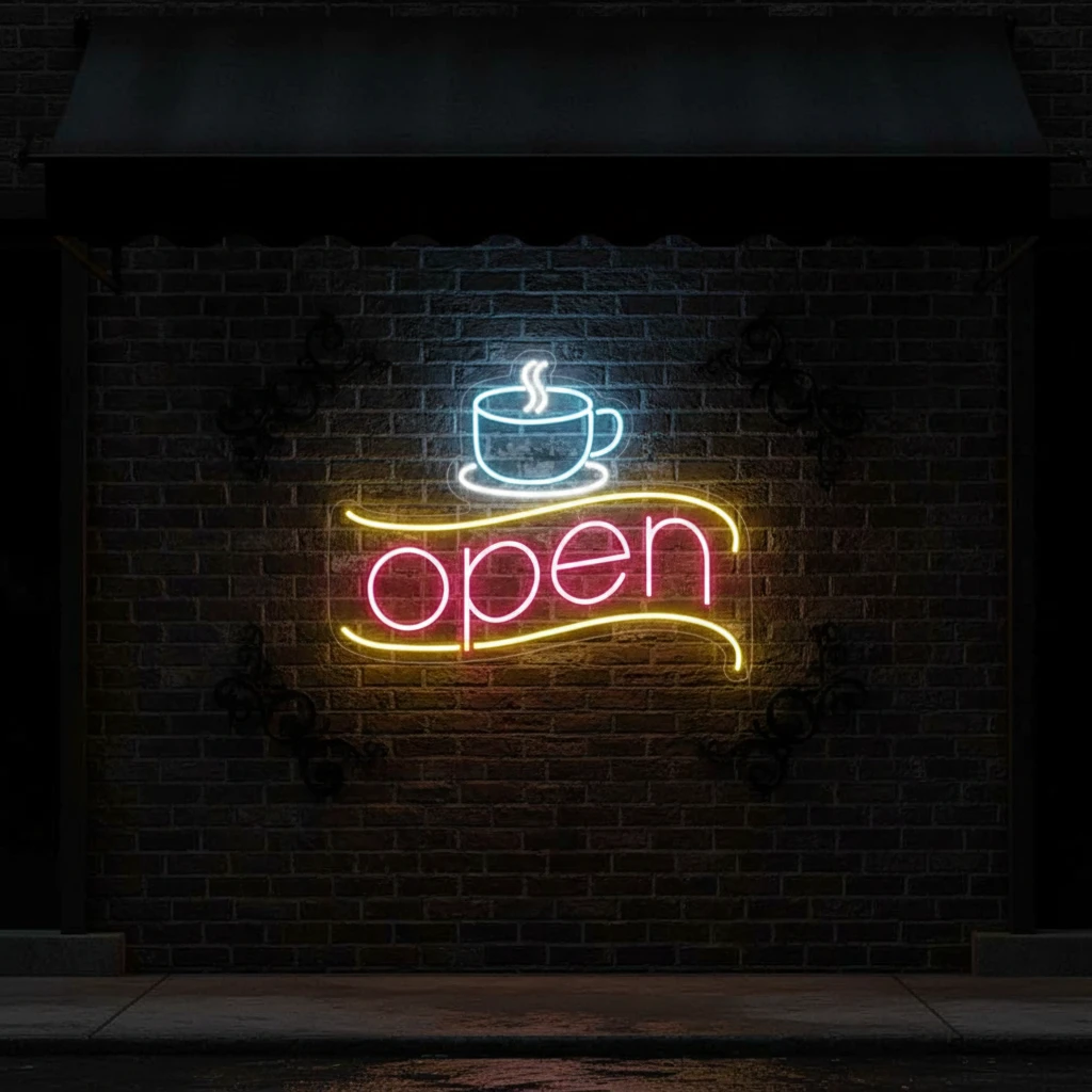 Coffee&Open Led Neon Sign for Shop Decor by Neonchics