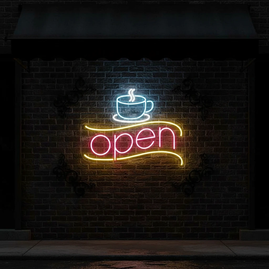 Coffee&Open Led Neon Sign for Shop Decor by Neonchics