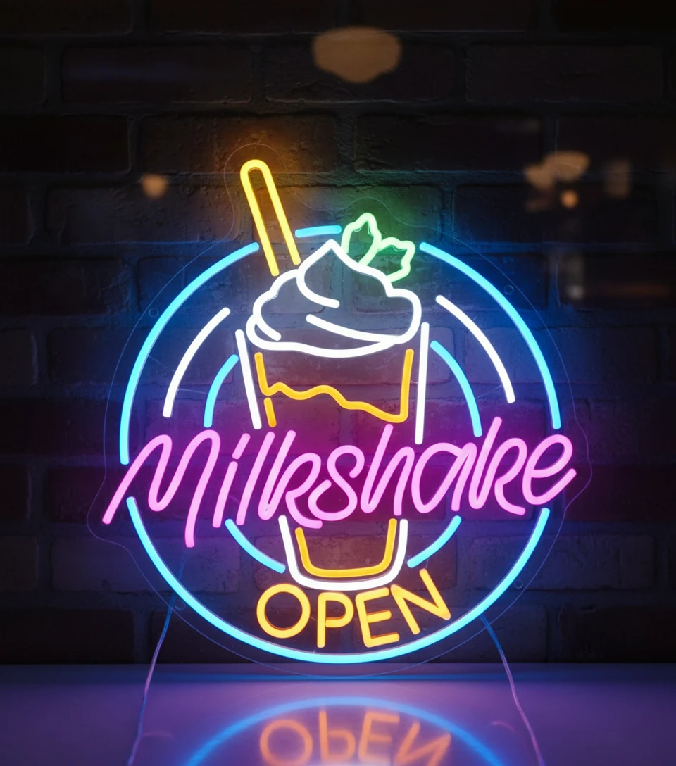 Milkshake Shop Open Neon Sign Wall Decor Sign by Neonchics