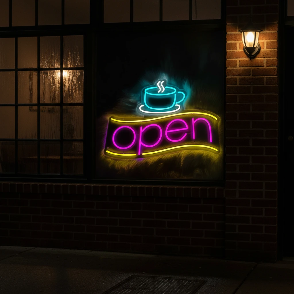 Coffee&Open Led Neon Sign for Shop Decor by Neonchics