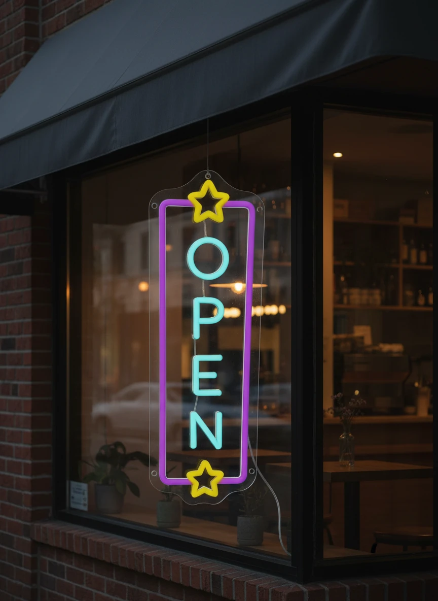Vertical Open Led Neon Sign Business Shop Decor Sign by Neonchics