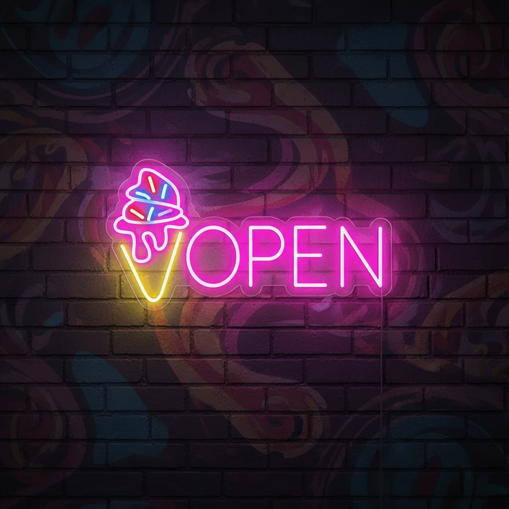 Neon Open Ice Cream Open Sign Custom Neon Sign by Neonchics
