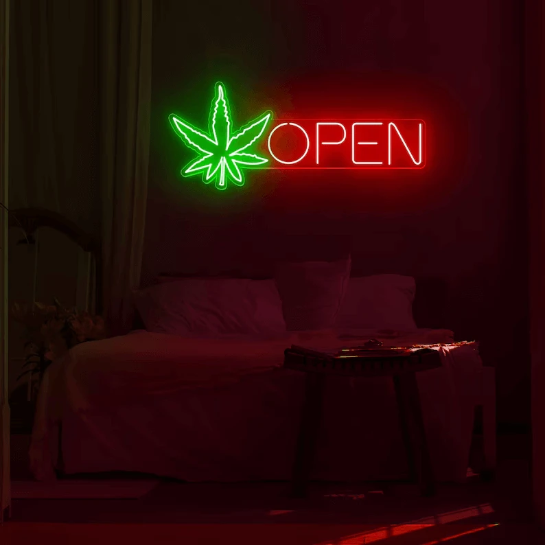 Open Neon Sign Weed Neon Sign Wall Decor Art by Neonchics