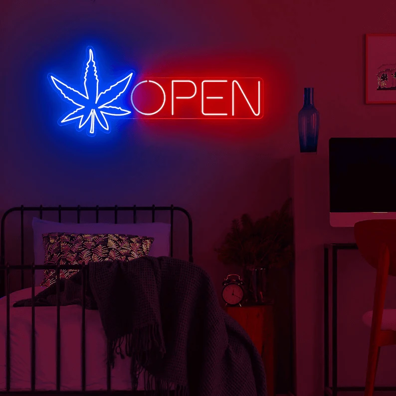 Open Neon Sign Weed Neon Sign Wall Decor Art by Neonchics