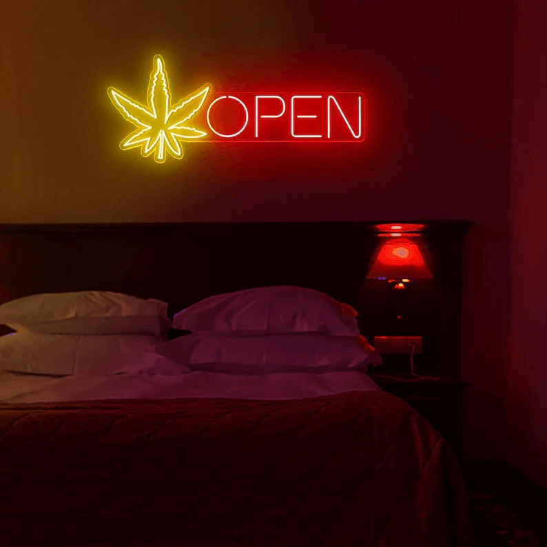 Open Neon Sign Weed Neon Sign Wall Decor Art by Neonchics