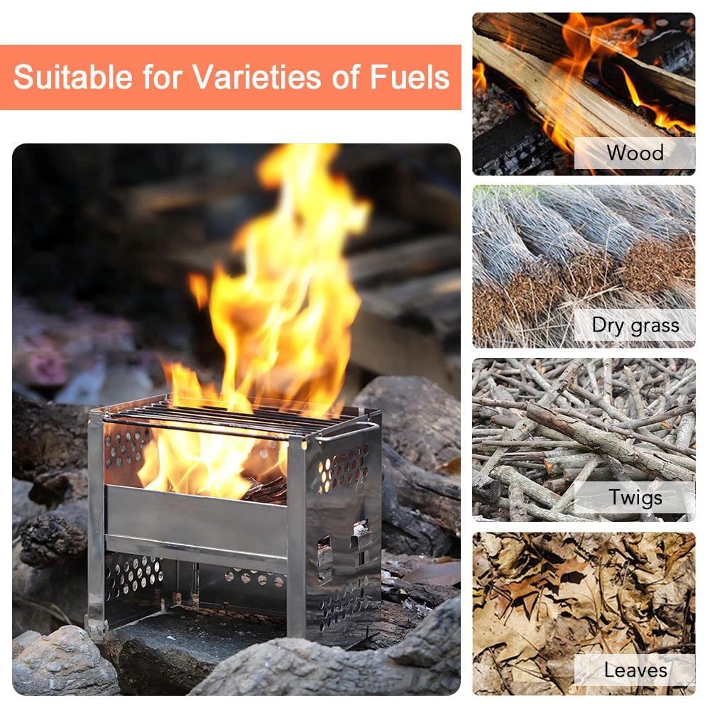 Outdoor Camping Wood Stove Barbecue Grill Portable Wood Burning Stove by Bowlift