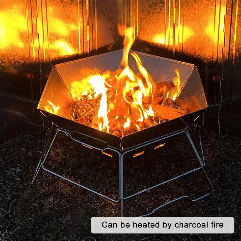 Outdoor Folding Barbecue Two Layer Stainless Steel Portable Grill by Bowlift