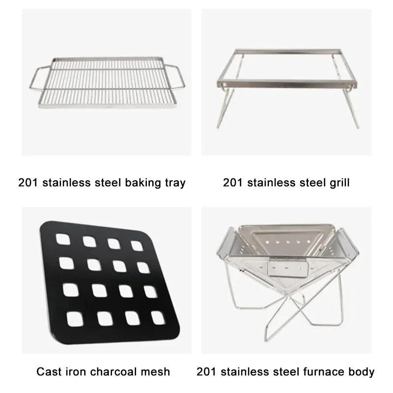 Outdoor Folding Barbecue Two Layer Stainless Steel Portable Grill by Bowlift