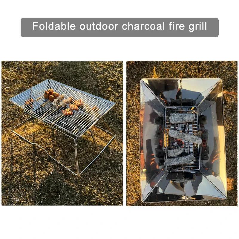 Outdoor Folding Barbecue Two Layer Stainless Steel Portable Grill by Bowlift
