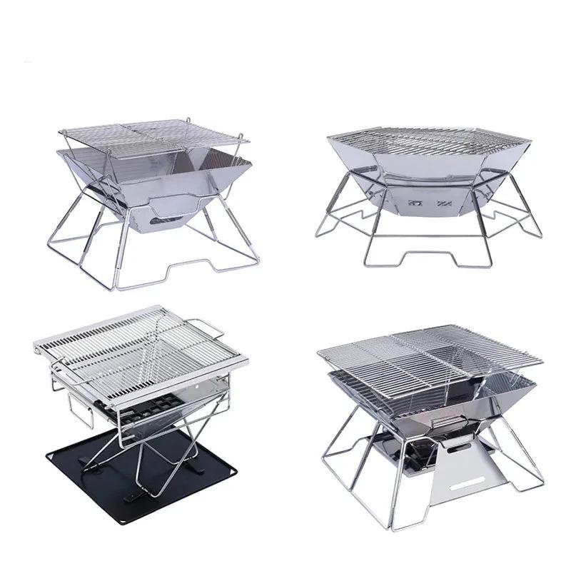 Outdoor Folding Barbecue Two Layer Stainless Steel Portable Grill by Bowlift