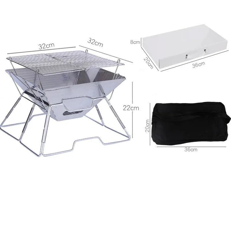 Outdoor Folding Barbecue Two Layer Stainless Steel Portable Grill by Bowlift