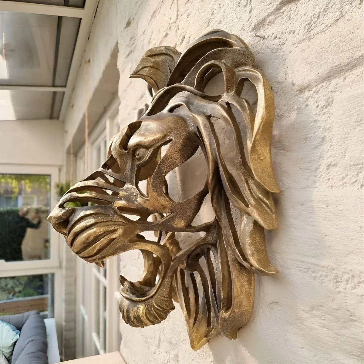 Exquisite gold-plated lion head wall sculpture Bowlift by Bowlift