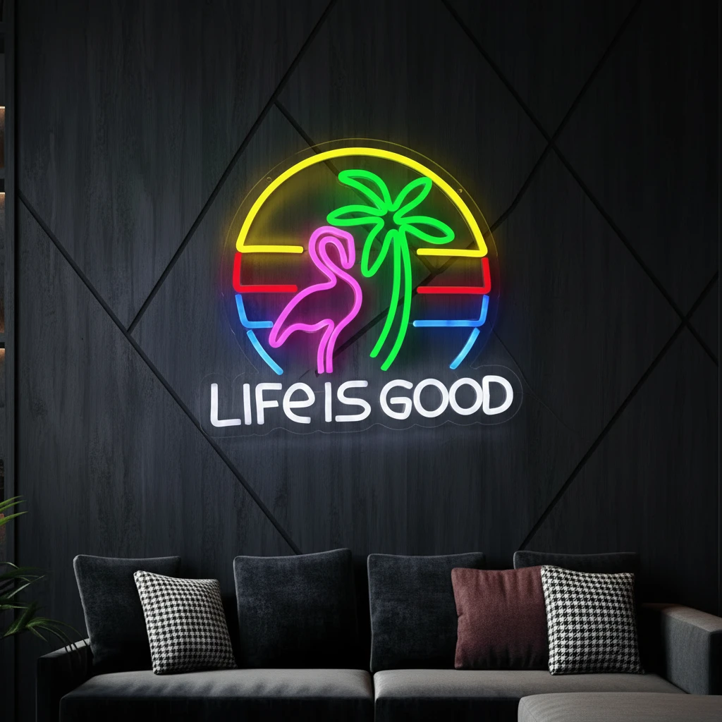 Life Is Good Palm Tree Neon Signs for Bar Wall Decor by Neonchics