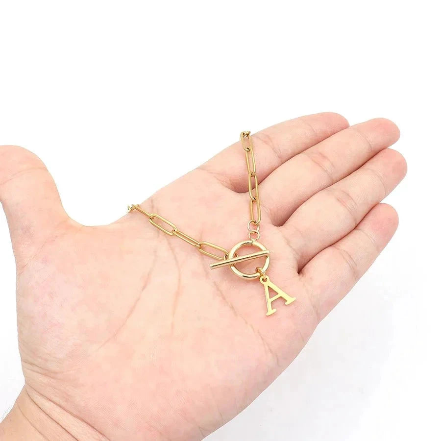 Paperclip Letter Initial Circle Lock Clasp Necklace by BowLift