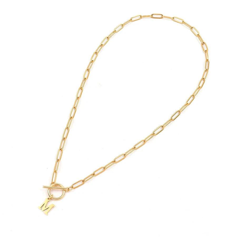 Paperclip Letter Initial Circle Lock Clasp Necklace by BowLift