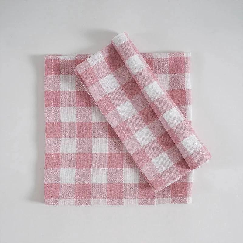Pink Checkered Cloth Napkins Polyester Washable Table Dinning Napkins by Bowlift