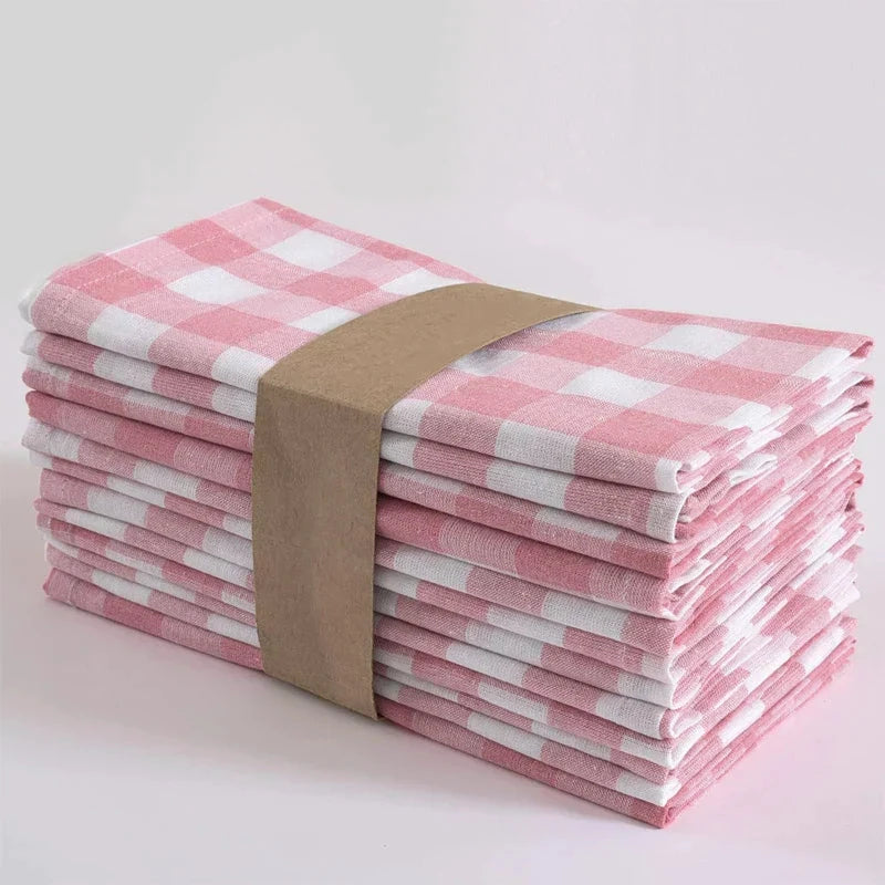 Pink Checkered Cloth Napkins Polyester Washable Table Dinning Napkins by Bowlift