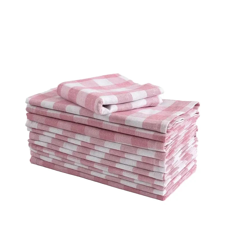 Pink Checkered Cloth Napkins Polyester Washable Table Dinning Napkins by Bowlift