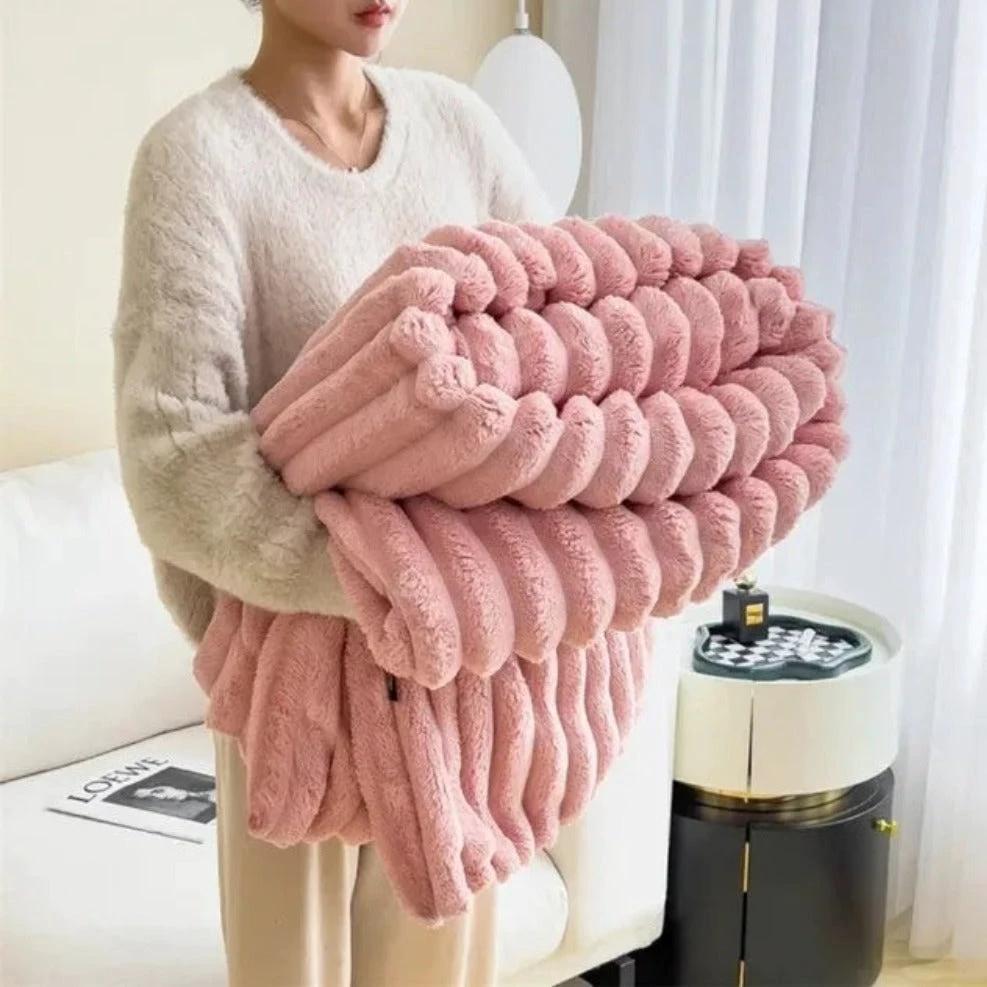 Plush Stripped Throw Blanket™️ by Casa & Beyond