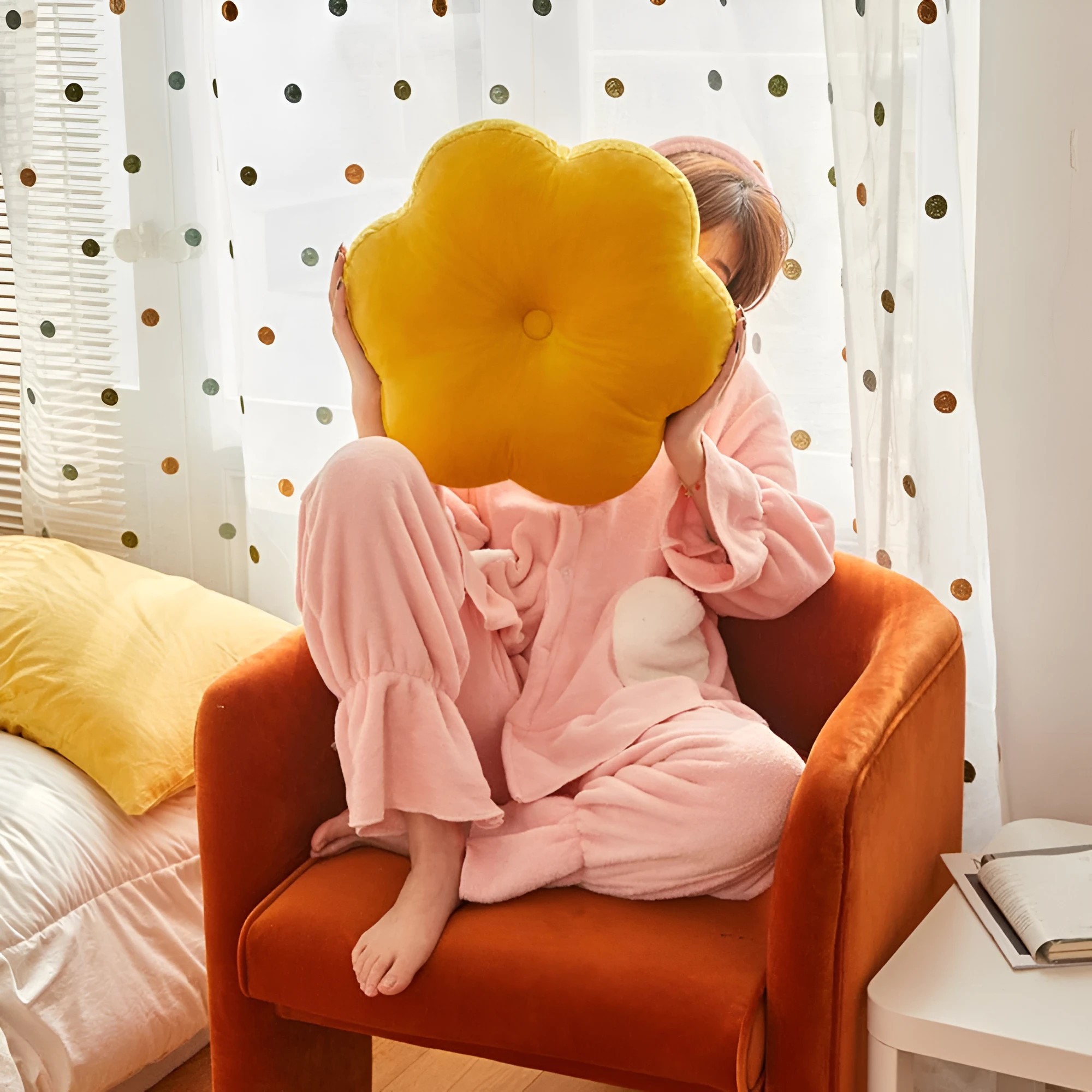 Plush Flower-Shaped Velvet Cushion by Casa & Beyond