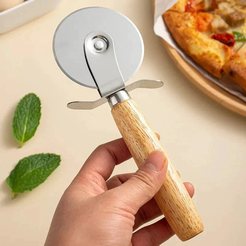 Pizza Cutter Wooden Handle Pastry Dough Cutter Cutting Wheel Slicer by Bowlift