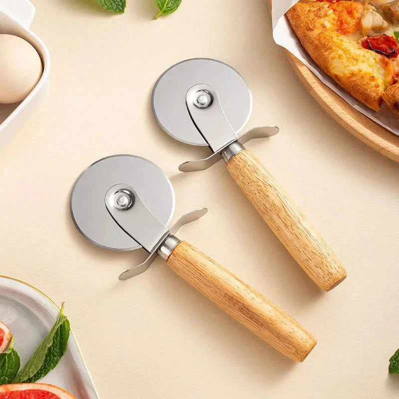 Pizza Cutter Wooden Handle Pastry Dough Cutter Cutting Wheel Slicer by Bowlift