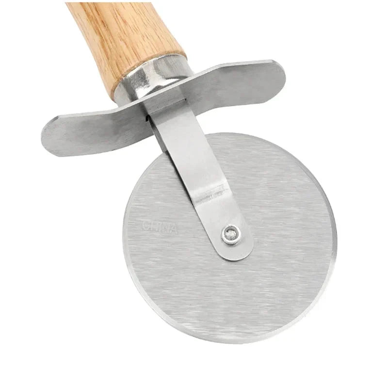 Pizza Cutter Wooden Handle Pastry Dough Cutter Cutting Wheel Slicer by Bowlift