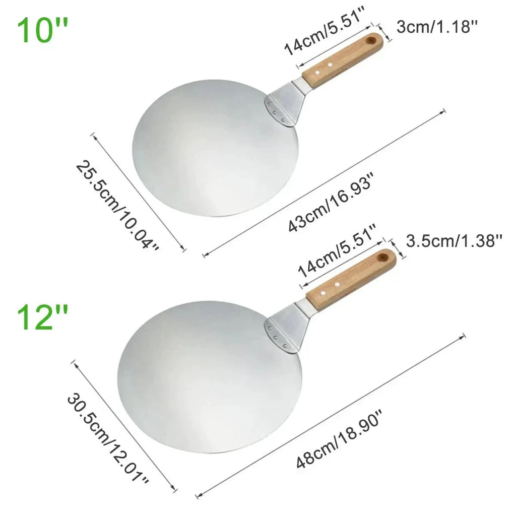 Pizza Shovel Pastry Tools Stainless Steel Wooden Handle Peel Round by Bowlift