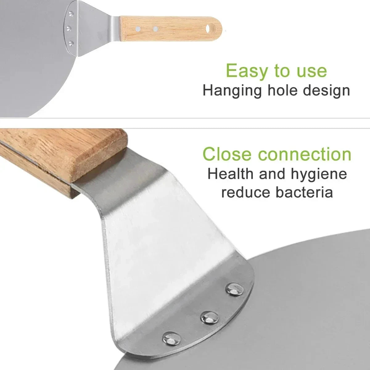 Pizza Shovel Pastry Tools Stainless Steel Wooden Handle Peel Round by Bowlift