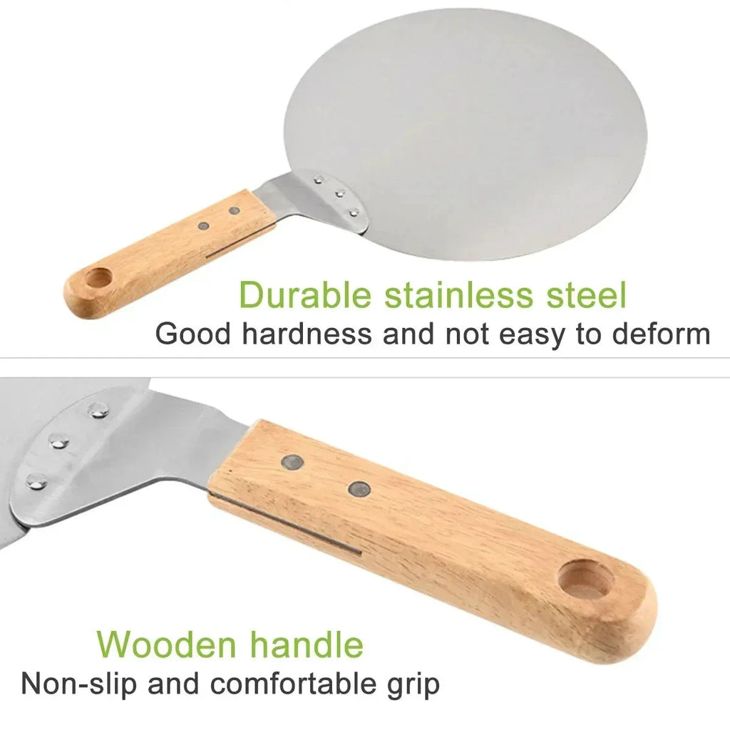 Pizza Shovel Pastry Tools Stainless Steel Wooden Handle Peel Round by Bowlift