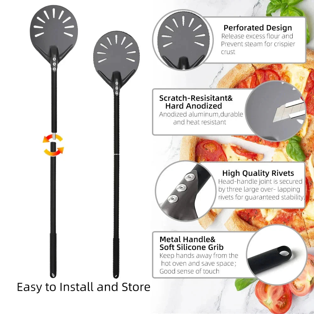 Pizza Shovel Turning Paddle Round Pizza Tool Wooden Handle Nonstick by Bowlift