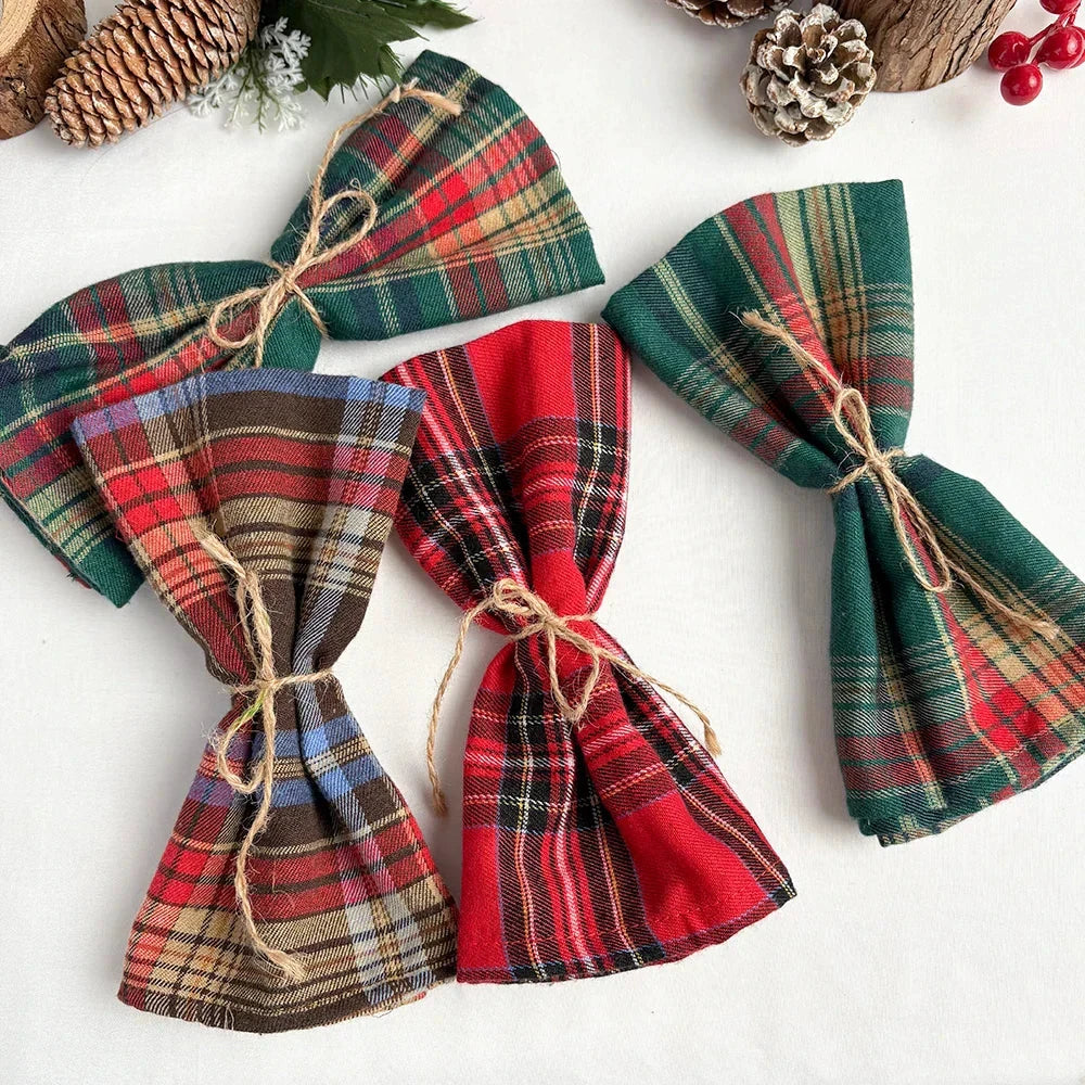 Plaid Cotton Tassel Table Napkins Set of 4 Reusable Tea Towels Napkins by Bowlift