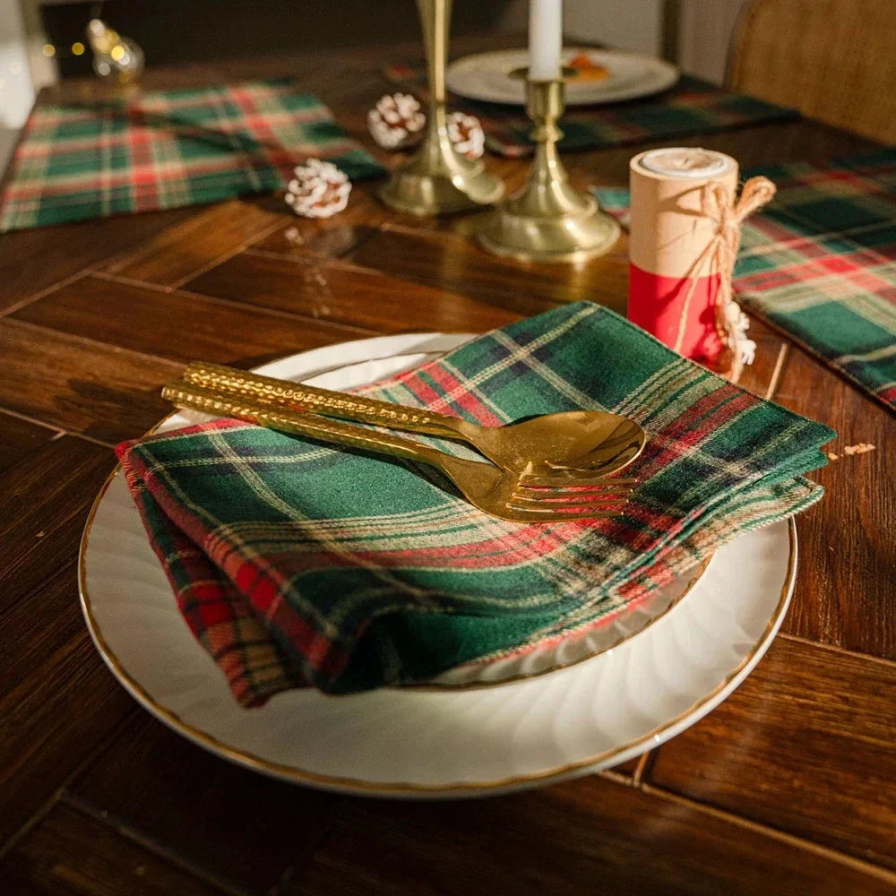 Plaid Cotton Tassel Table Napkins Set of 4 Reusable Tea Towels Napkins by Bowlift