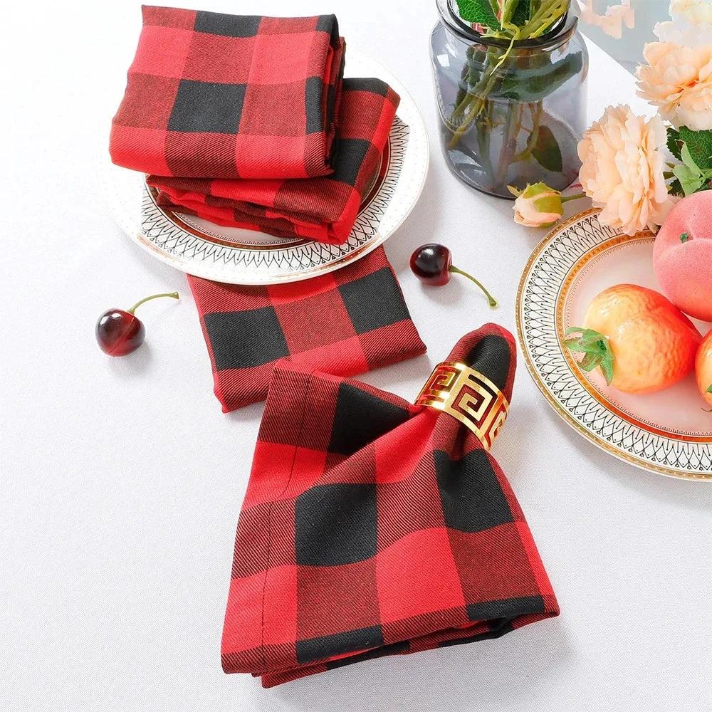 Plaid Cotton Tassel Table Napkins Set of 4 Reusable Tea Towels Napkins by Bowlift