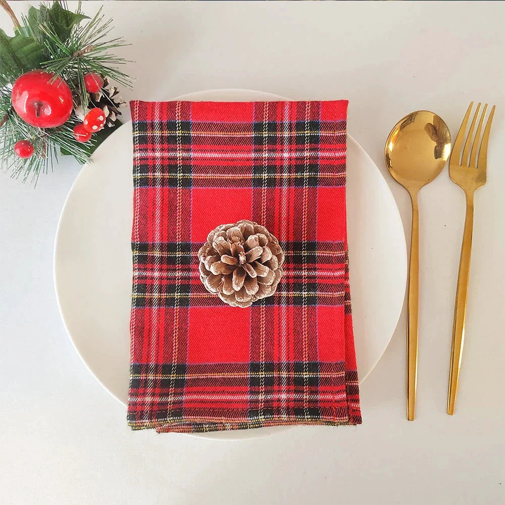 Plaid Cotton Tassel Table Napkins Set of 4 Reusable Tea Towels Napkins by Bowlift