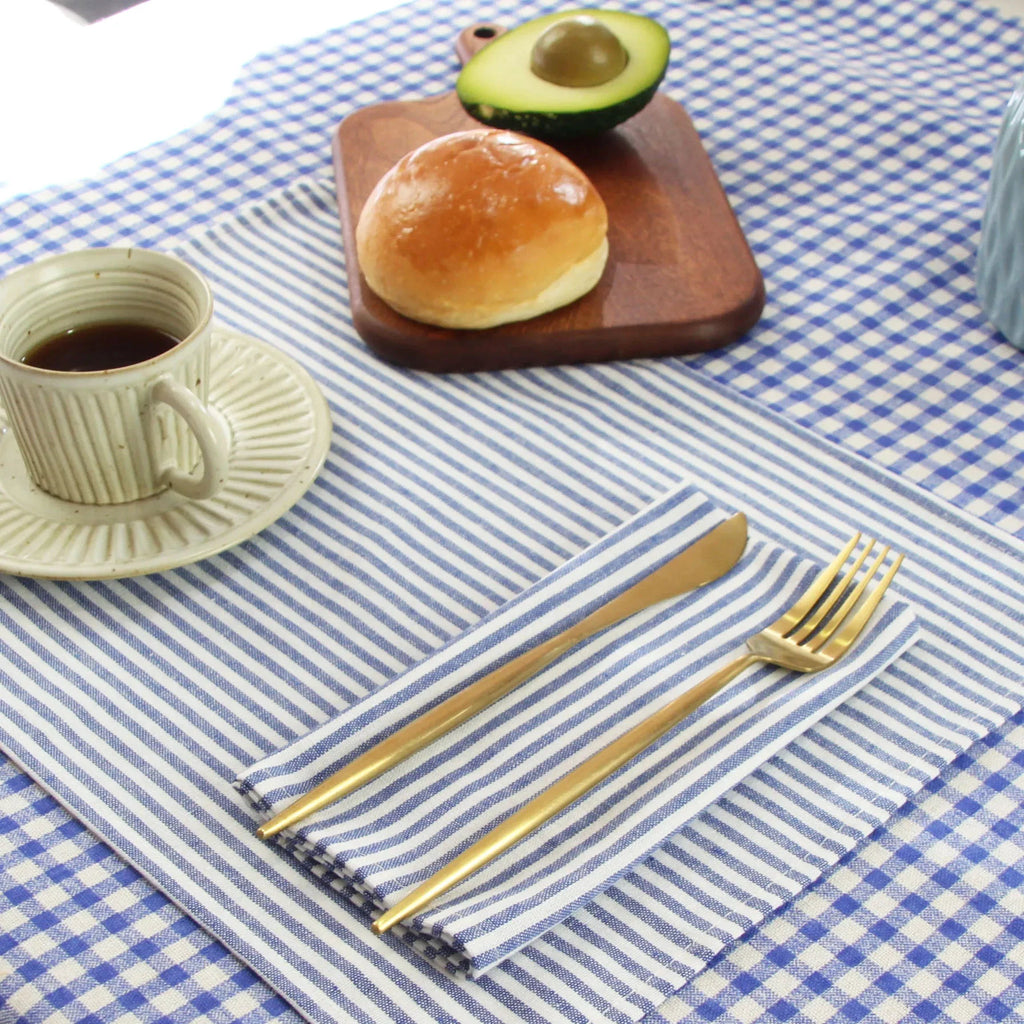 Plain Striped Cotton Linen Blend Table Napkins Set of 12 Cloth Napkins by Bowlift
