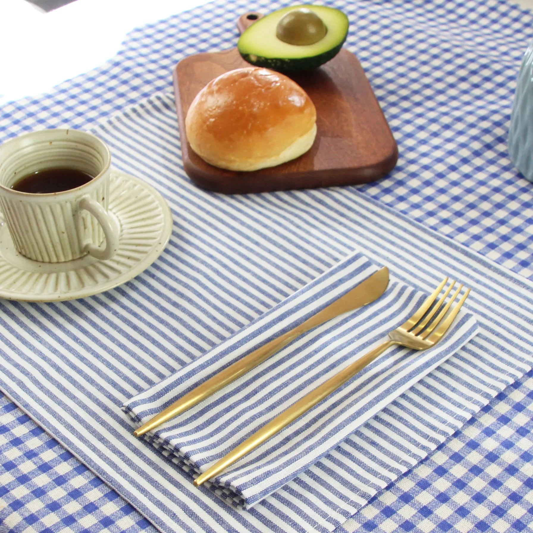 Plain Striped Cotton Linen Blend Table Napkins Set of 12 Cloth Napkins by Bowlift