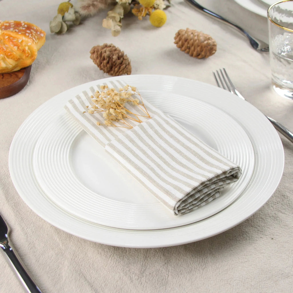 Plain Striped Cotton Linen Blend Table Napkins Set of 12 Cloth Napkins by Bowlift