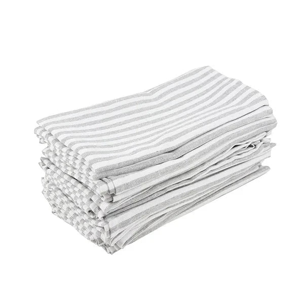 Plain Striped Cotton Linen Blend Table Napkins Set of 12 Cloth Napkins by Bowlift