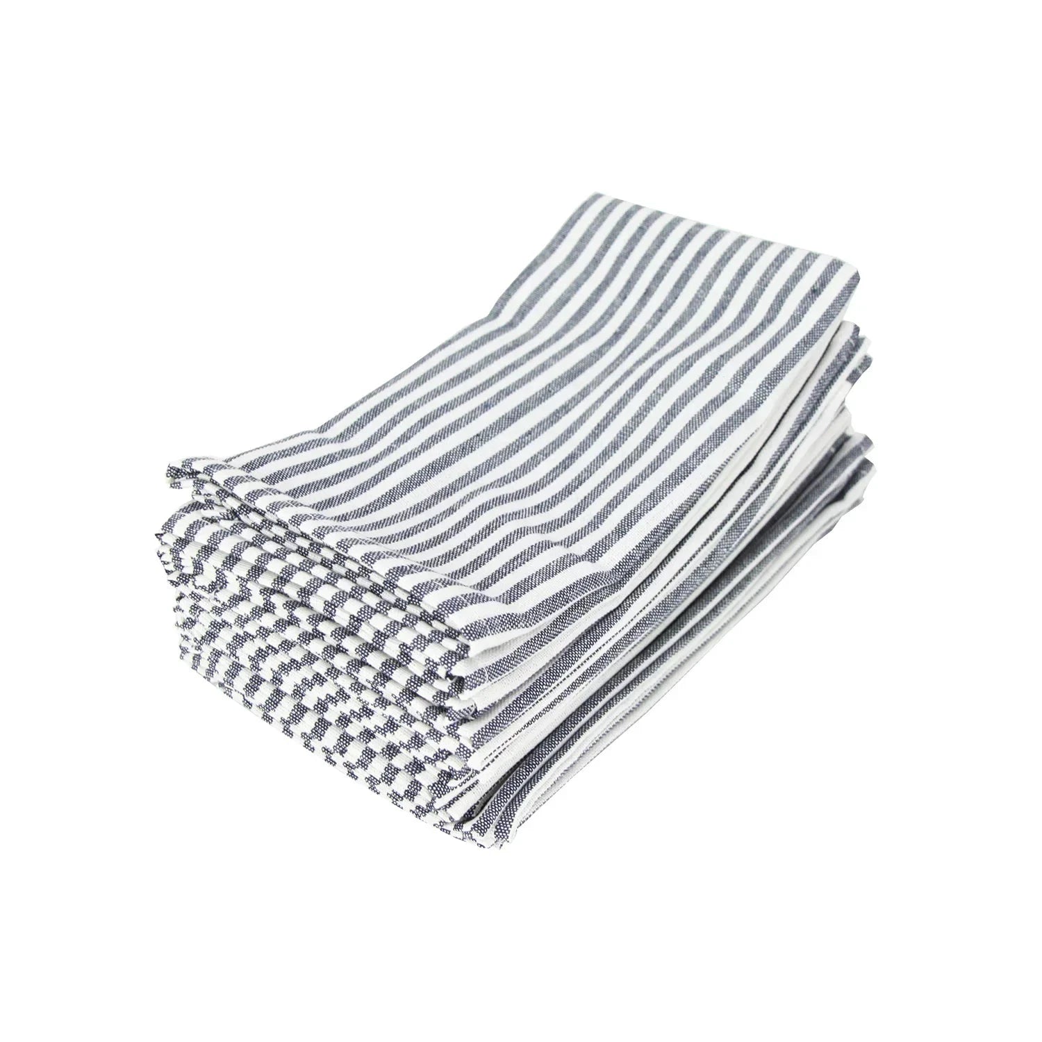 Plain Striped Cotton Linen Blend Table Napkins Set of 12 Cloth Napkins by Bowlift