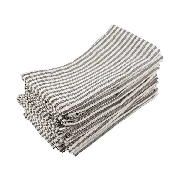 Plain Striped Cotton Linen Blend Table Napkins Set of 12 Cloth Napkins by Bowlift