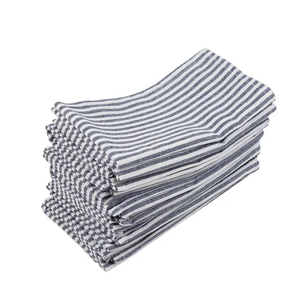 Plain Striped Cotton Linen Blend Table Napkins Set of 12 Cloth Napkins by Bowlift