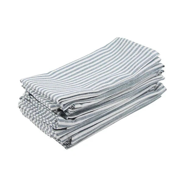Plain Striped Cotton Linen Blend Table Napkins Set of 12 Cloth Napkins by Bowlift