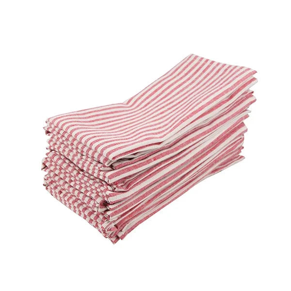 Plain Striped Cotton Linen Blend Table Napkins Set of 12 Cloth Napkins by Bowlift